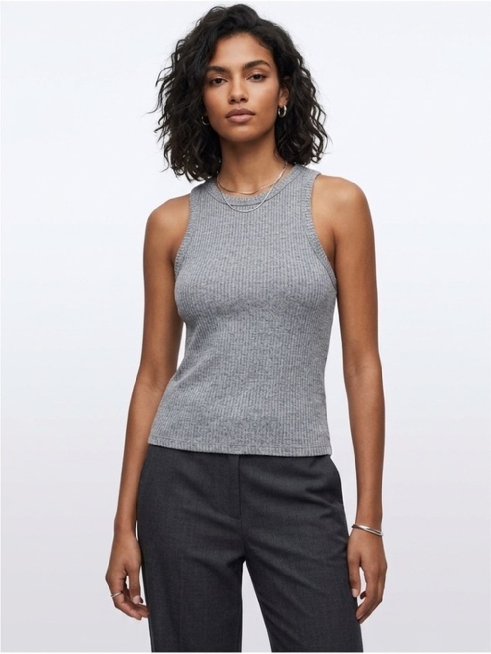 Aritzia Wilfred Free Gray Textures Ribbed Sleeveless Tank Top Size Medium